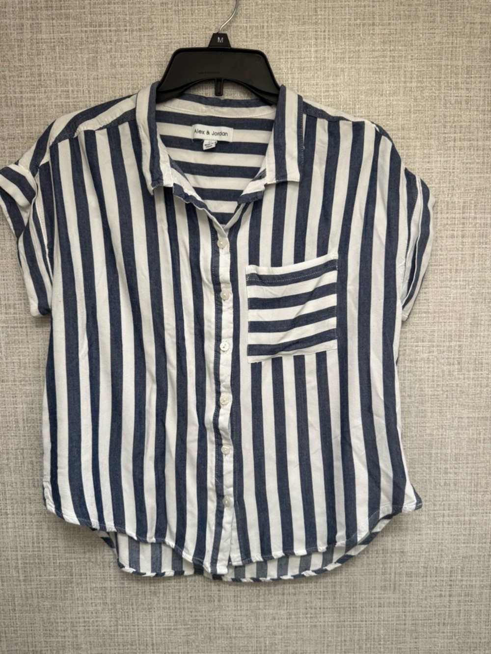 Alex & Jordan Navy and White Striped Button-Up Shirt